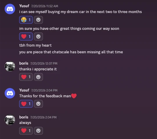 Team channel: a chatter saying they can see themselves buying their dream car in the next two to three months